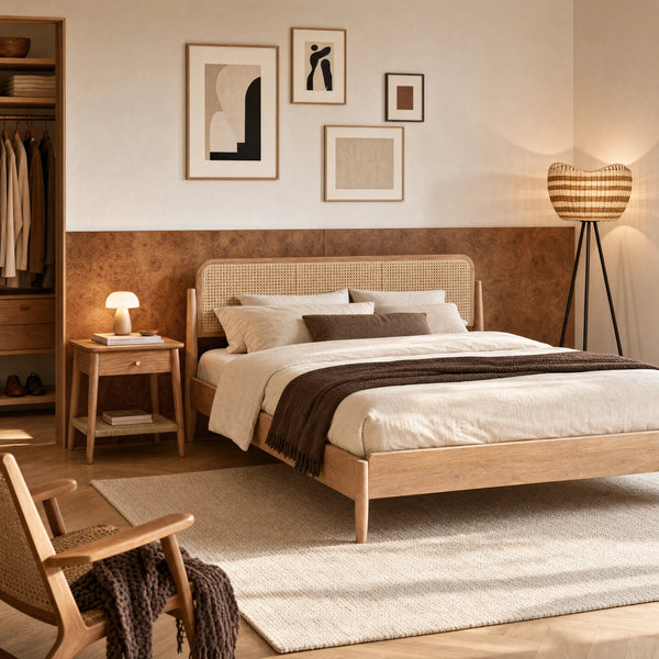 Aranya Cane & Wood Queen Size Bed