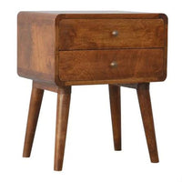 Mid-Century Solid Wood Bedside Table with 2 Drawers
