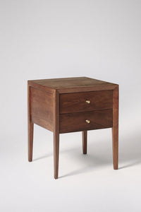 Solid Wood Bedside Table with 2 Drawers – Walnut Brown Nightstand