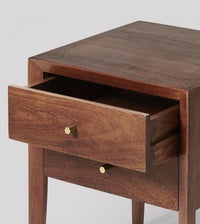 Solid Wood Bedside Table with 2 Drawers – Walnut Brown Nightstand