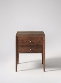 Solid Wood Bedside Table with 2 Drawers – Walnut Brown Nightstand